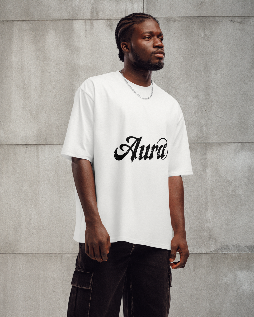 Aura Oversized Mens Tshirt White Lifestyle