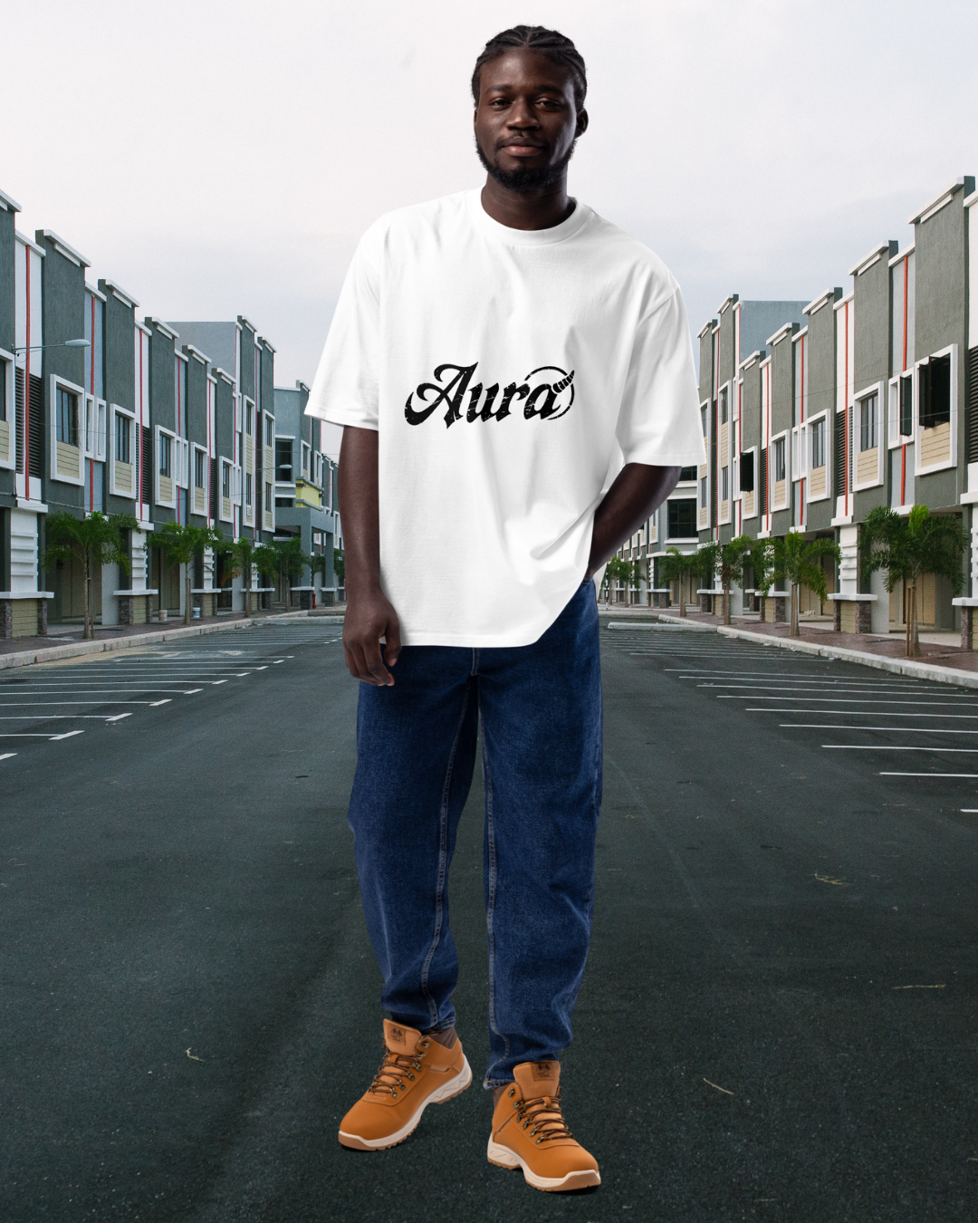 Aura Oversized Mens Tshirt White Front